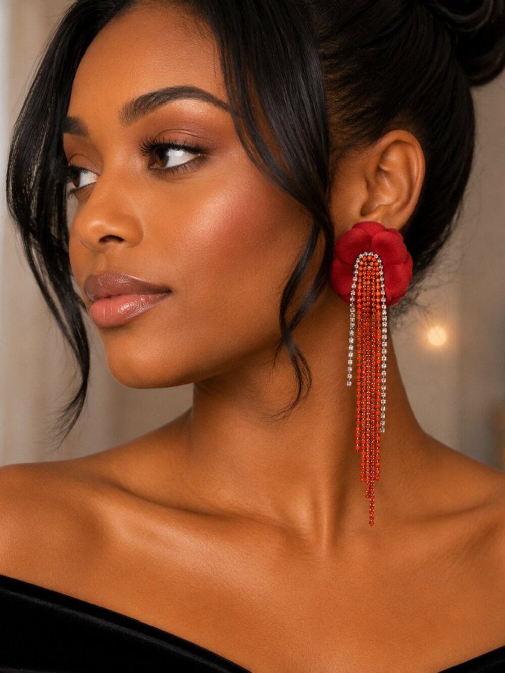 Handmade Flower Earrings With Cascading Crystals